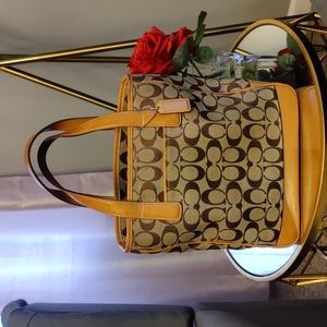 Authentic COACH Signature Vintage Hand Bag Purse Canvas Leather 6092